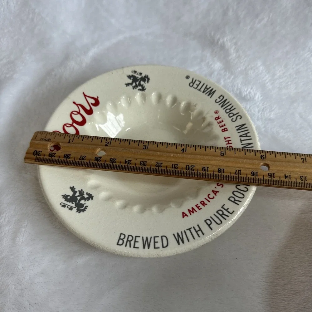 Vintage Coors Beer Ceramic Ashtray Rocky Mountain Spring Water Cream‎